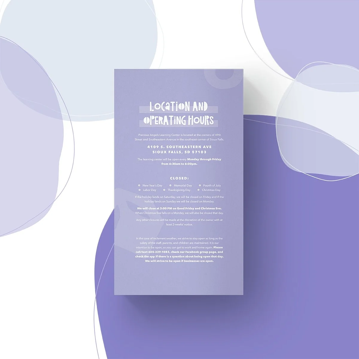 Precious Angels rack card design.