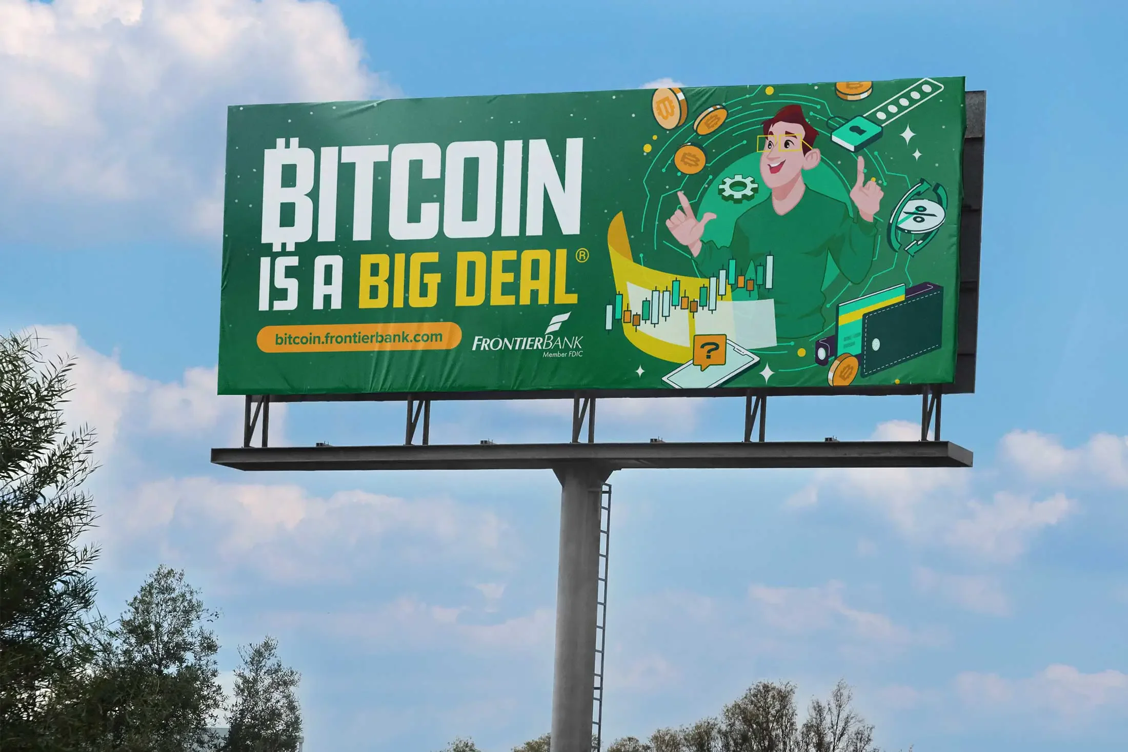 Frontier Bank Bitcoin is a Big Deal Campaign Billboard graphic design by The Sampson House.