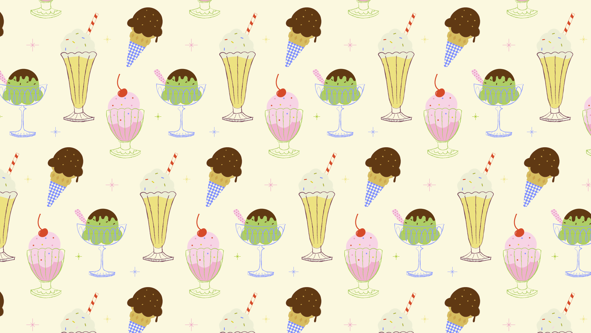 Graphic of ice cream cones and ice cream sundaes