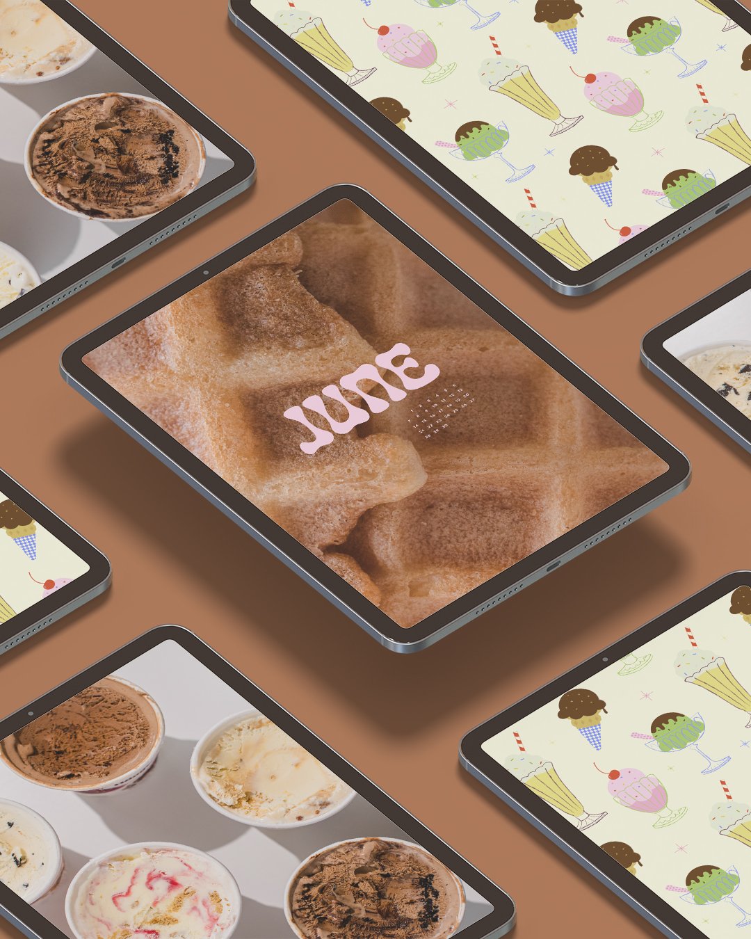 Ipad mockups of June Desktop Calendars