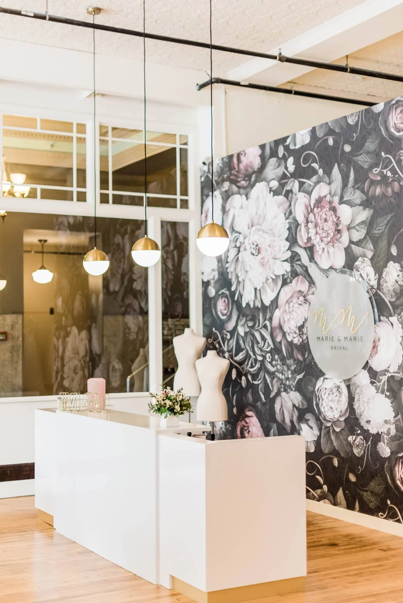 Front desk at Marie & Marie Bridal store.