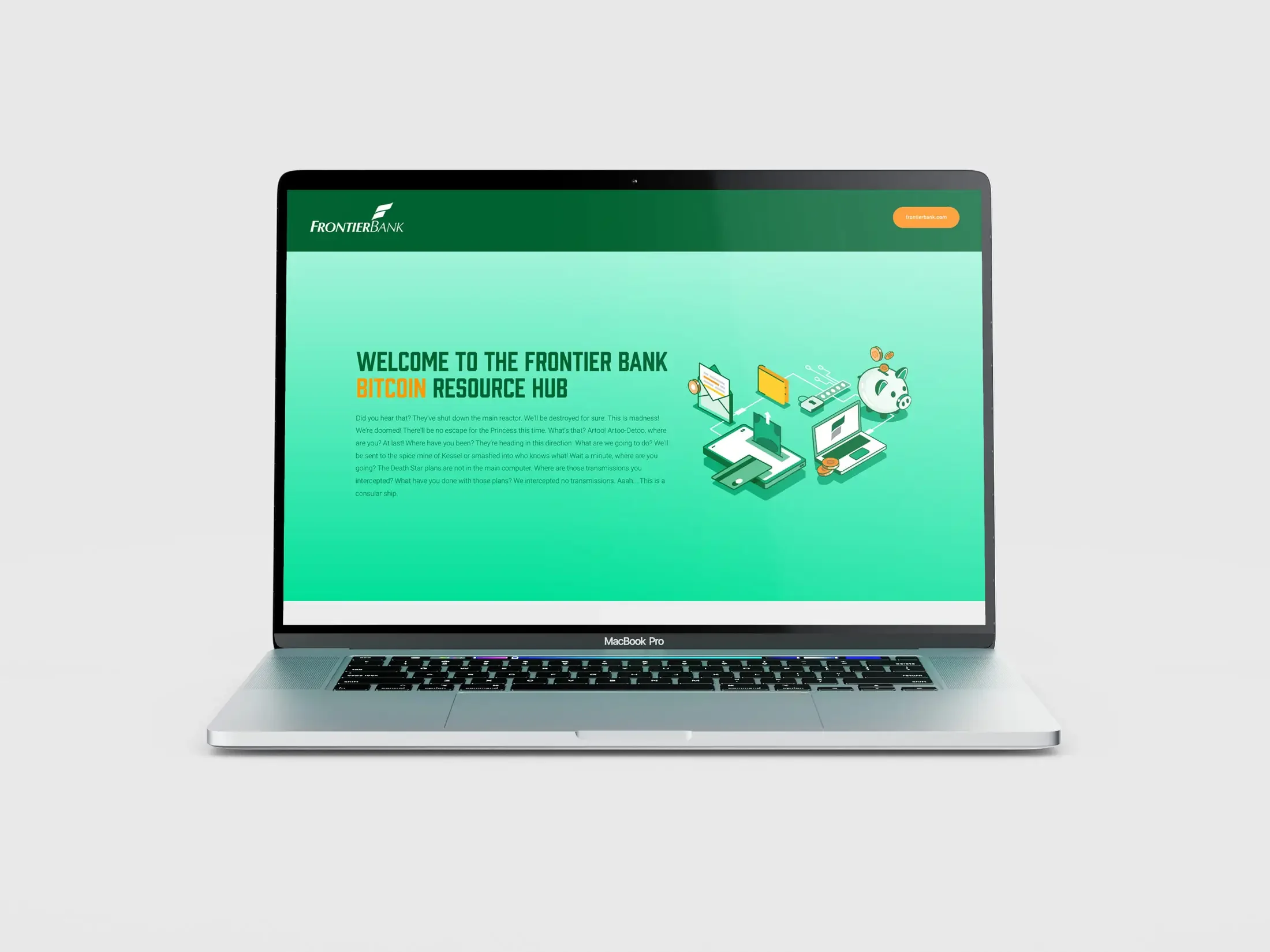 Frontier Bank Bitcoin resource hub landing page website, developed by The Sampson House.