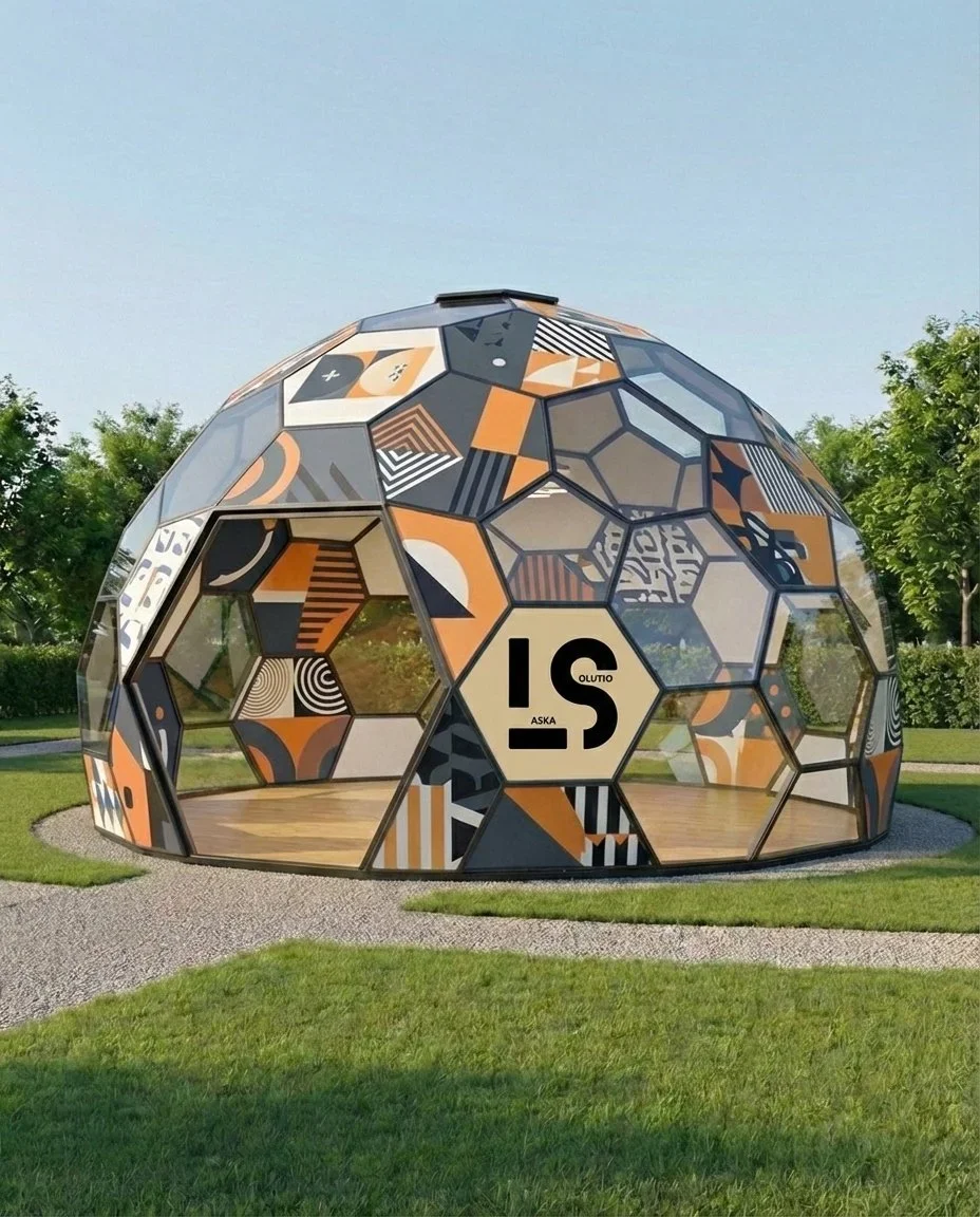 Immagine illustrativa di un dome geodetico personalizzabile, disponibile a noleggio e in vendita