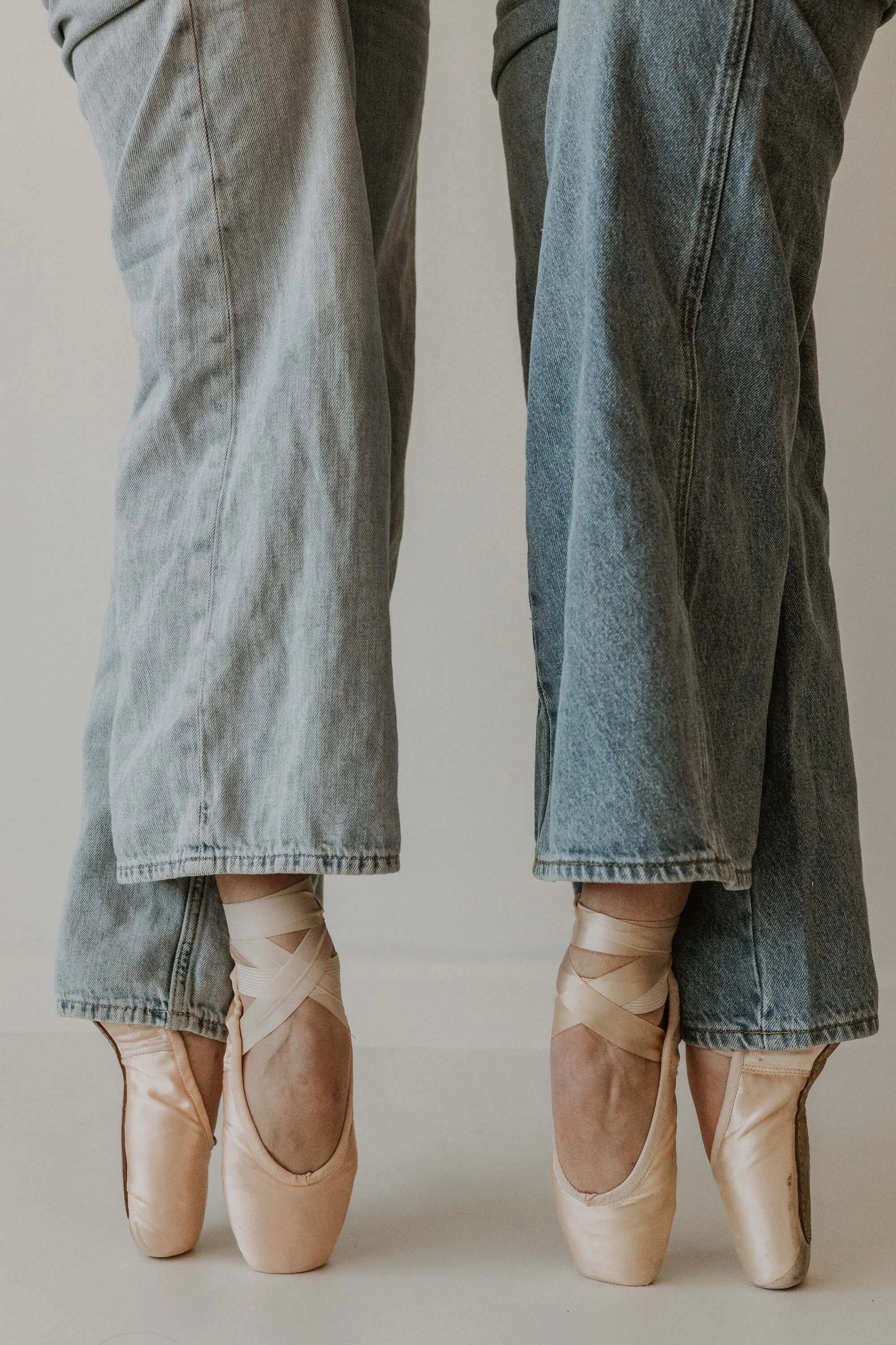 A portrait of pointe shoes up close