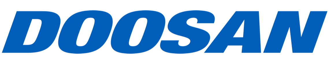 Doosan logo in blue text on a black background.