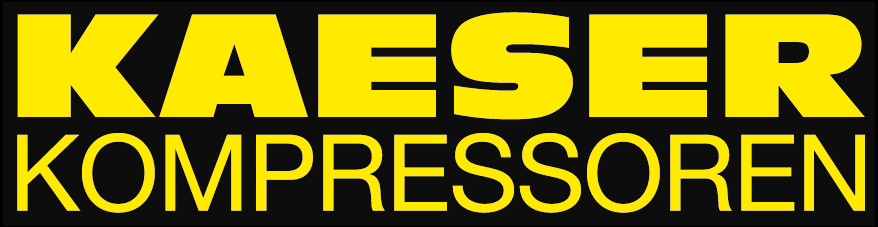 Text graphic with bold yellow capital letters reading 'KAESER' above smaller yellow text 'KOMPRESSOREN' on a black background.