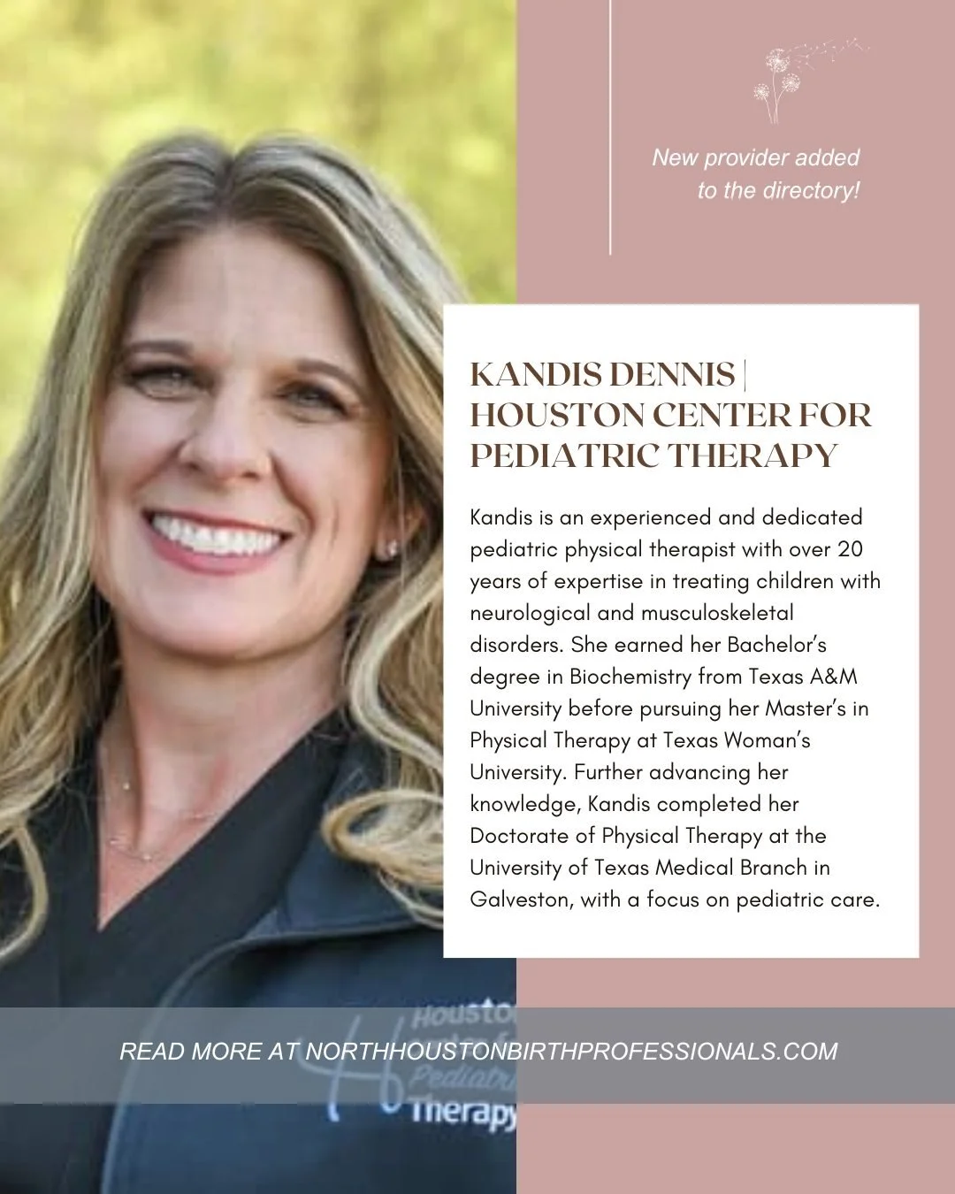 We&rsquo;re excited to welcome Kandis Dennis and the Houston Center for Pediatric Therapy to the North Houston Birth Professional Directory! ✨

Kandis is a highly experienced pediatric physical therapist with over 20 years of expertise supporting chi
