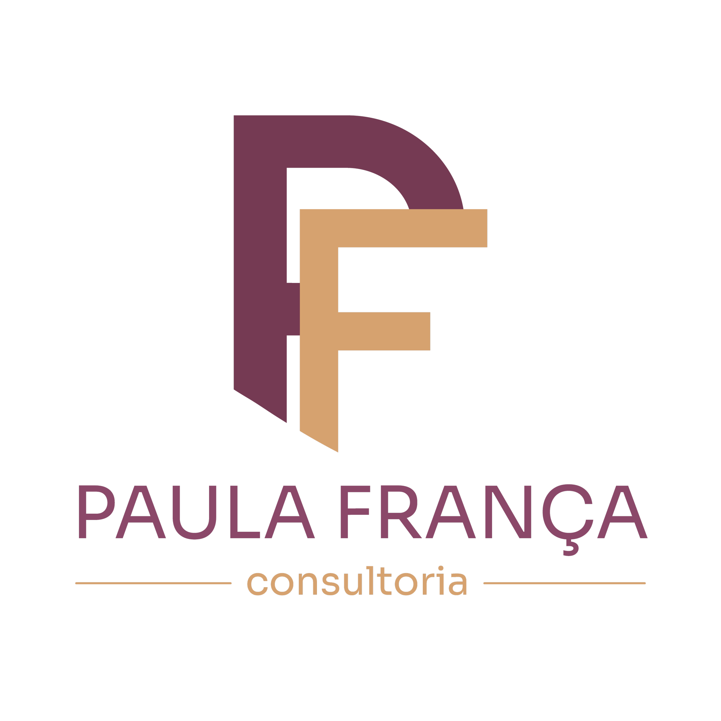 Logotipo da Palha Francesa, consultoria, com letras estilizadas em cores roxa, bege e preta, e palavras 'consultoria' e 'pallu franc' abaixo.