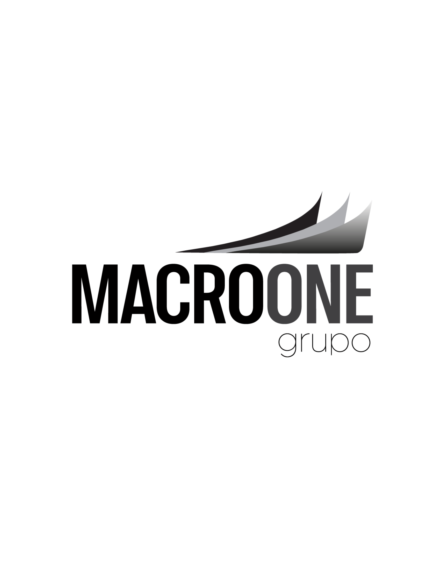 Logo em preto e cinza do grupo MACROONE com um gráfico ascendente ao lado do nome.