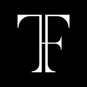 Logo com a letra 'F' estilizada em branco sobre fundo preto.