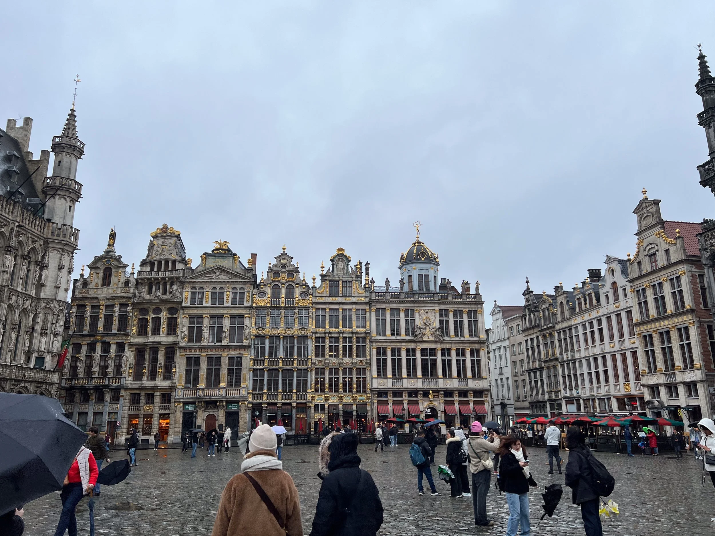 My first visit to the Grand Place was in the rain. 