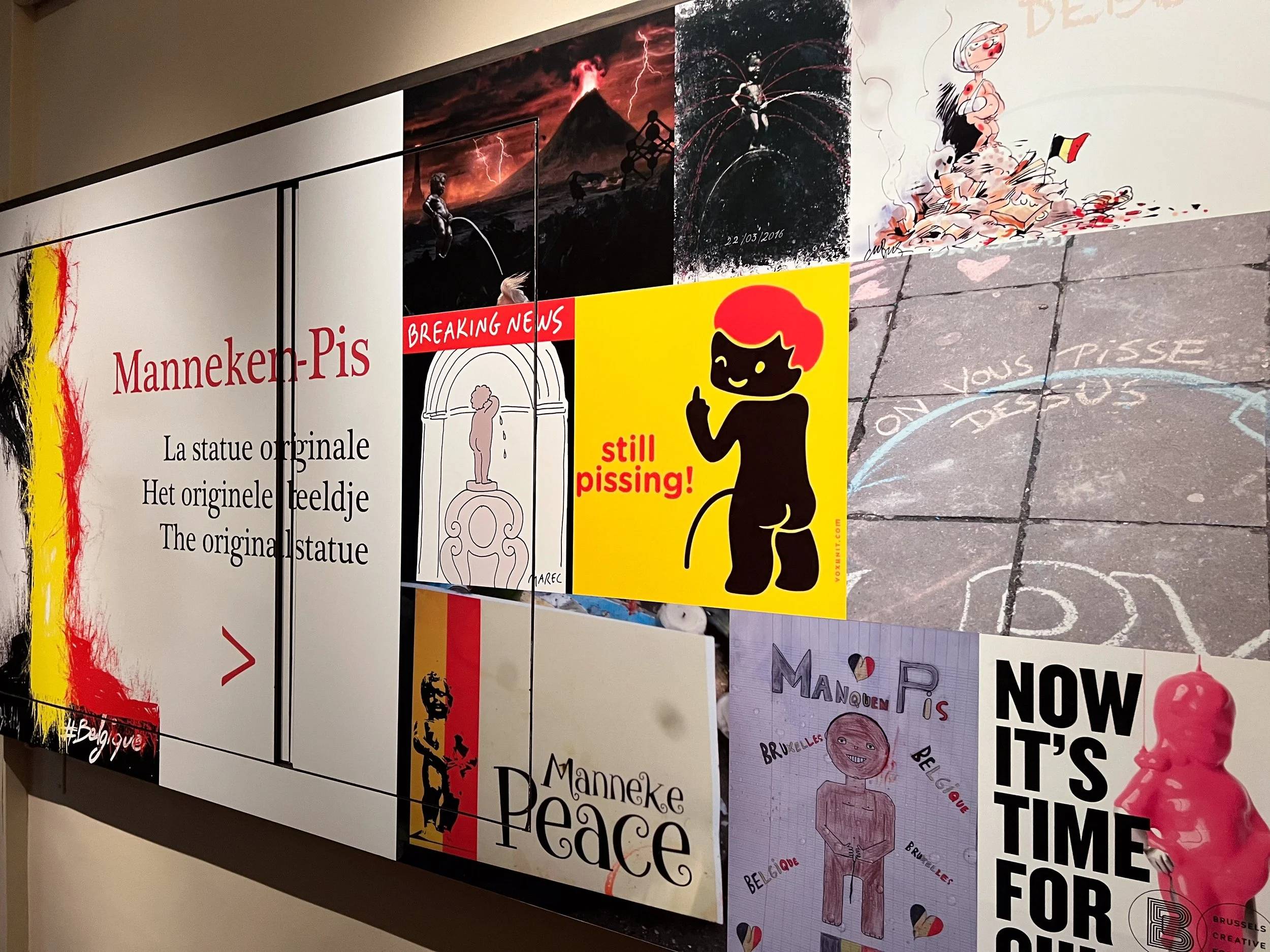 For me, the most interesting thing about the Manneken Pis statue is how it has been used in propaganda over the years. This display is in the corridor of the City Museum, leading to the room hosting the original statue. 