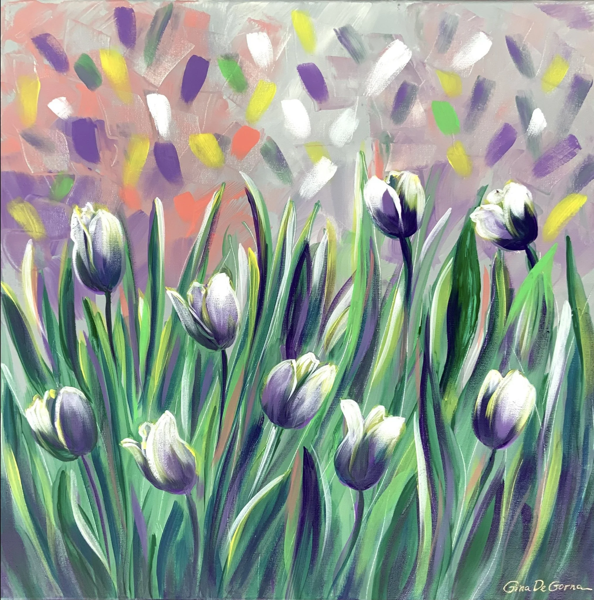 Painting of purple tulips
