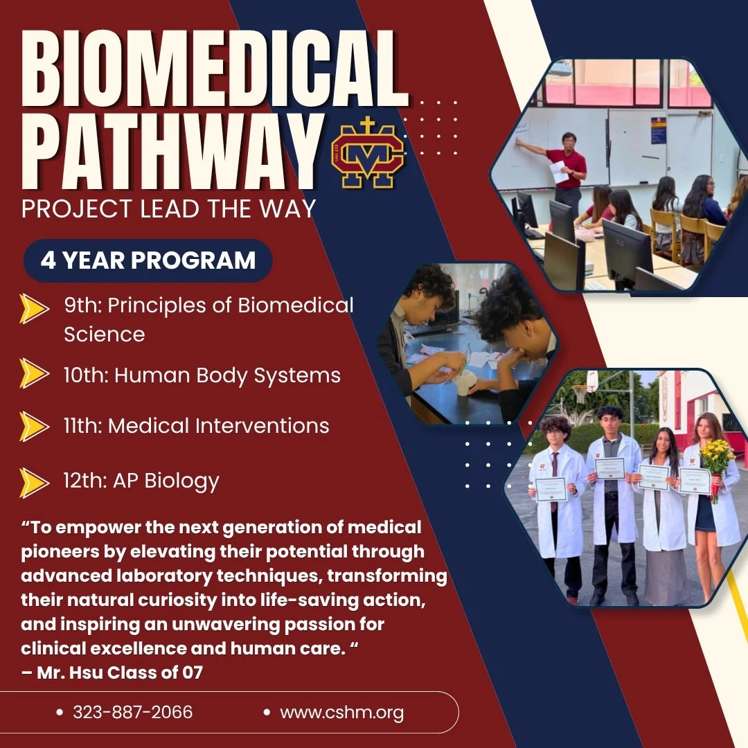 🧬 Explore. Discover. Innovate.

The Biomedical Pathway at CSHM gives students hands-on opportunities to explore the sciences and discover a future in the biomedical field.

Learn more about the pathway and hear directly from our students!