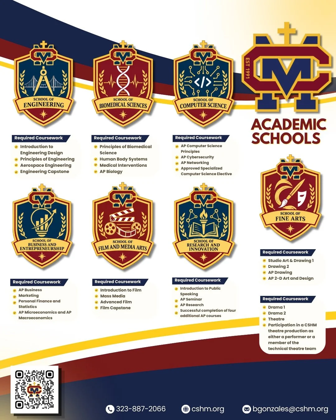 🎓 We are excited to officially share the academic courses connected with each of our CSHM Academic Schools!

These courses will provide students with focused opportunities to deepen their knowledge, develop their skills, and prepare for college and 