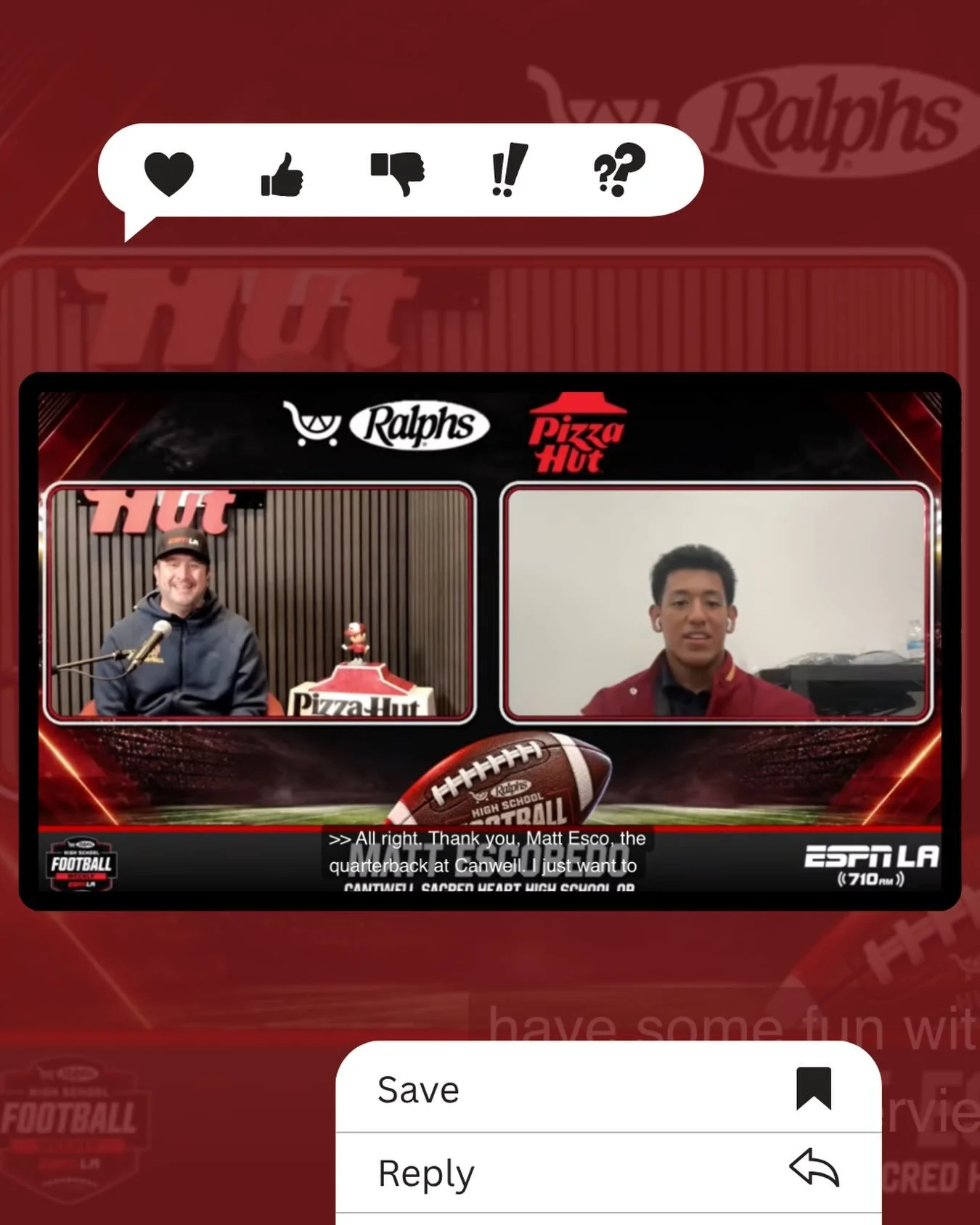 🏈🎙️ Our Cardinals are making moves beyond the field! 

Our quarterback, Matthew E., recently sat down with Beto Dur&aacute;n of ESPN LA for an interview featured on High School Football Weekly, talking football, the season ahead, and representing C