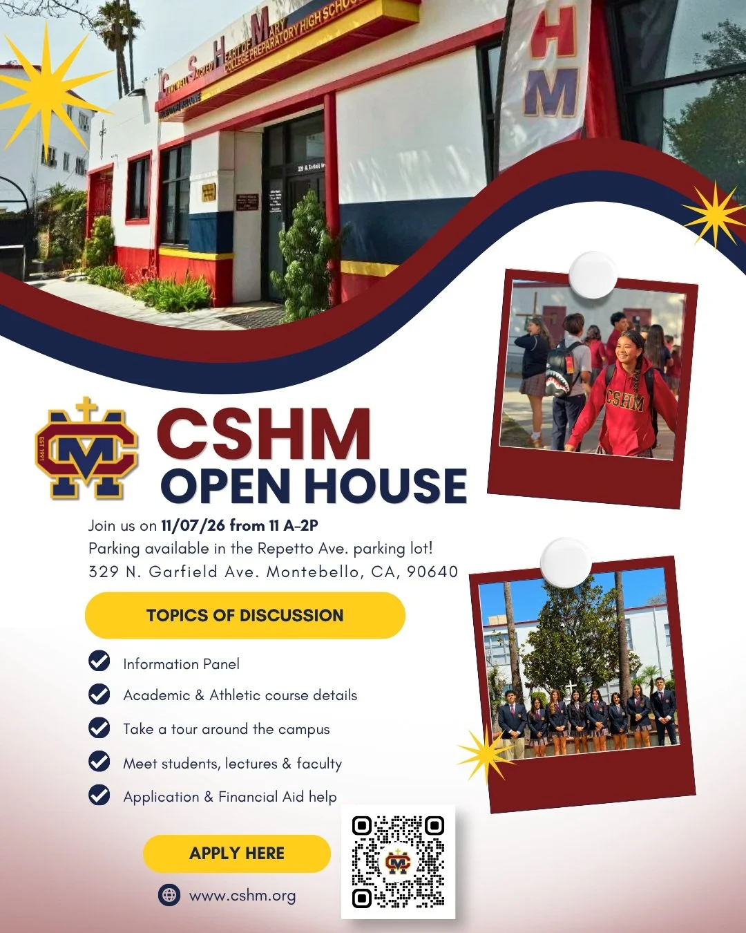 SAVE THE DATE, FUTURE CARDINALS! ✨

Come see what makes Cantwell-Sacred Heart of Mary High School so special! 

Join us for Open House on Saturday, November 7, from 11 AM&ndash;2 PM to explore our campus, meet our community, and discover what it mean