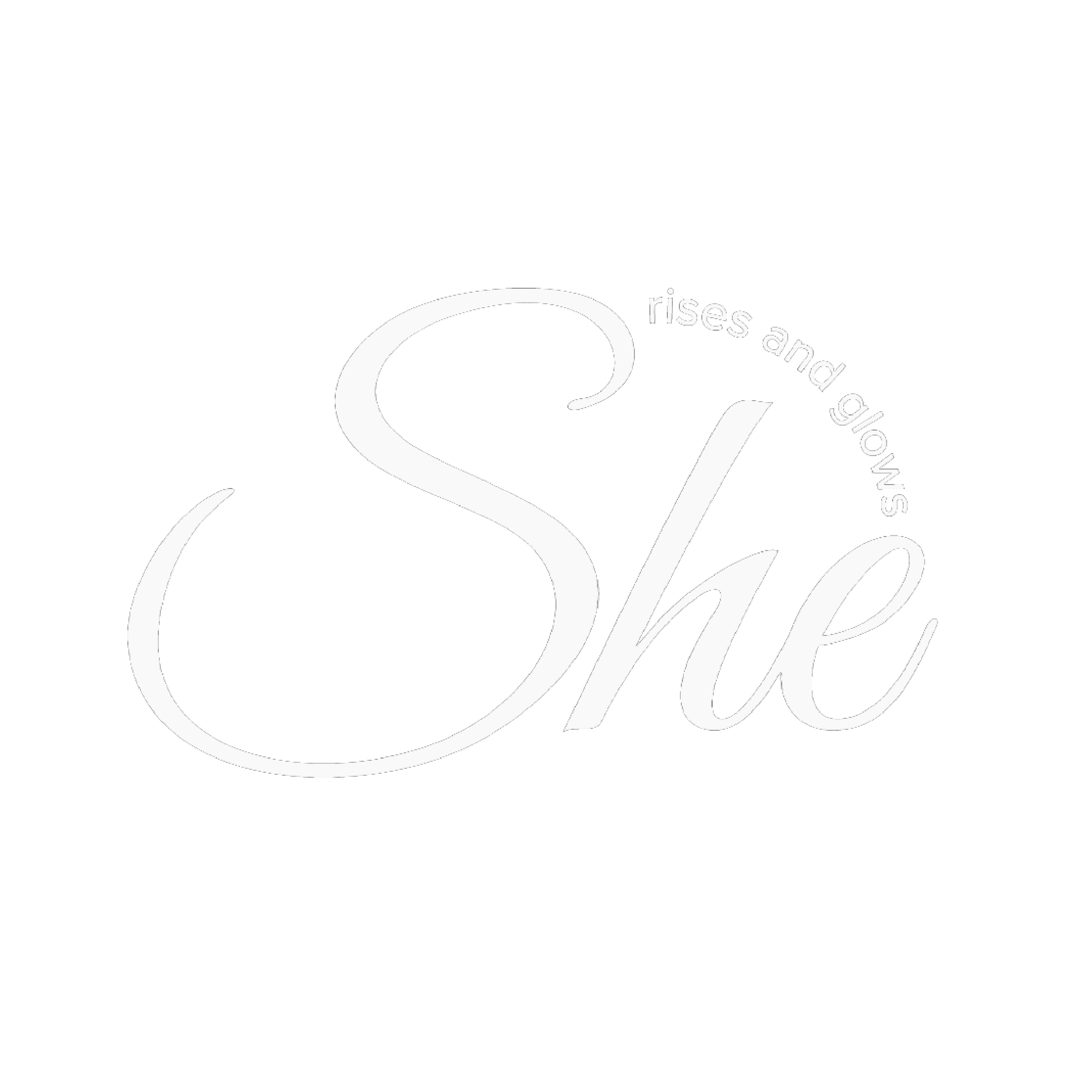 Close-up of a black background with white cursive text reading 'rise and grow' and a white circular design around part of the phrase.