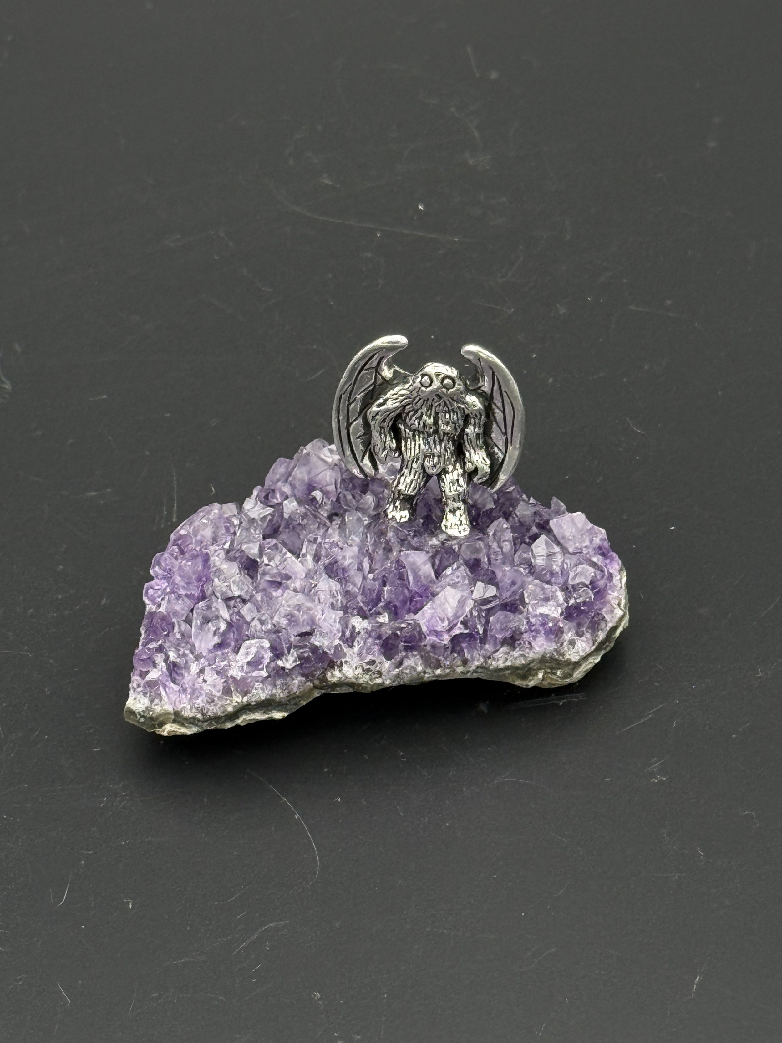 Pewter Mothman on Amethyst