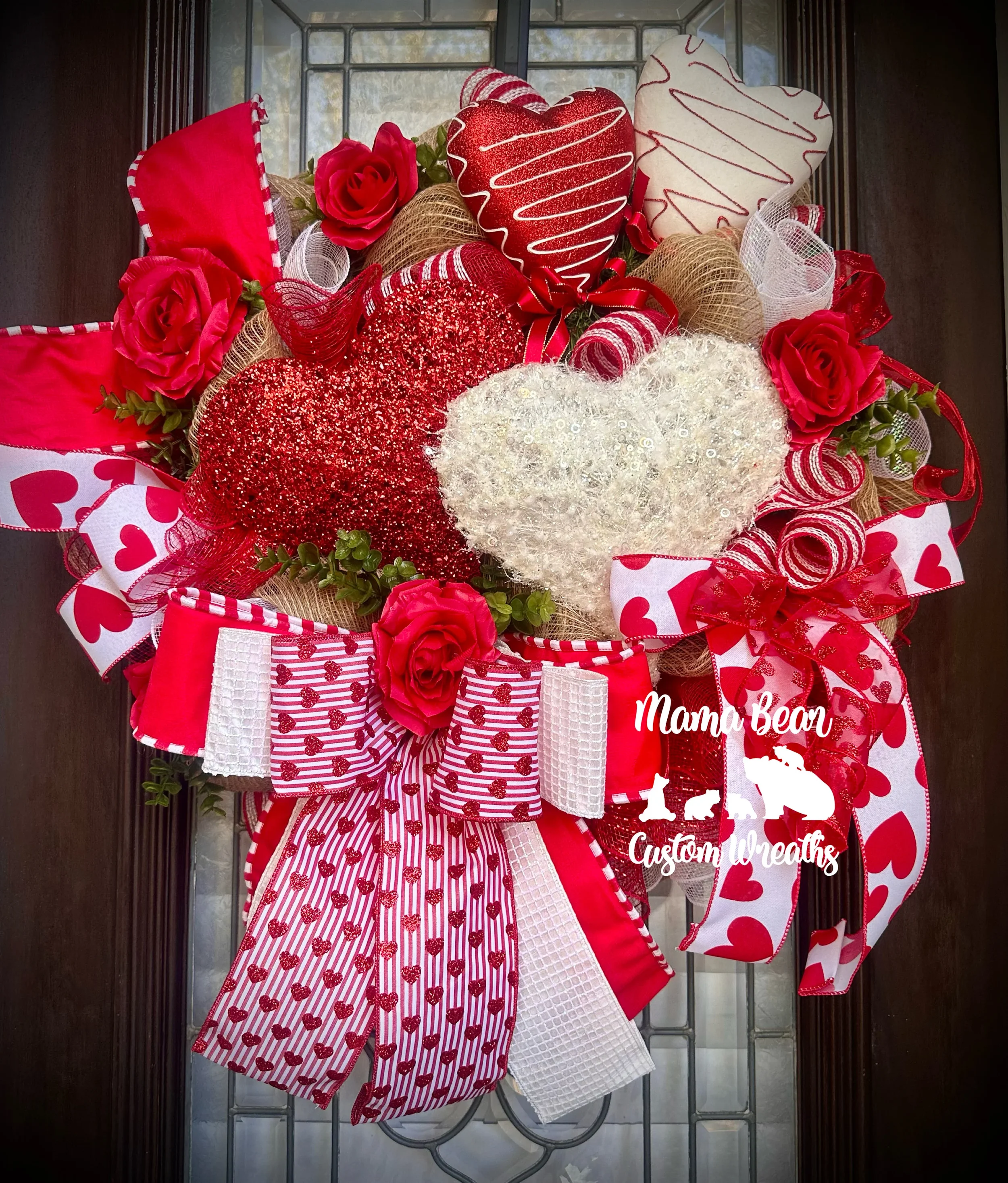Valentine's Day Heart Wreath: Deluxe Red and White Front Door Decor