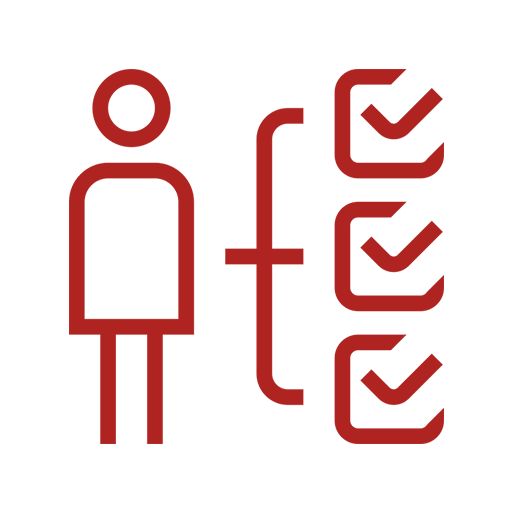 Icon of a person with a checklist and checkmarks beside them.