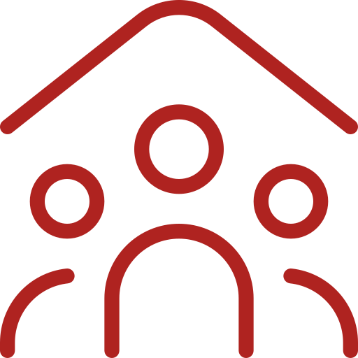 Stylized icon of a house with three circular windows or decorations.