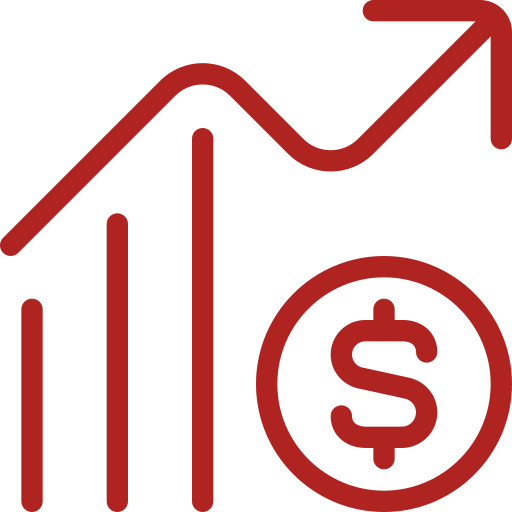 A line graph showing an upward trend with a dollar sign icon, representing financial growth or increased profits.