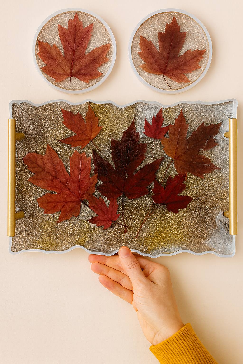 Autumn Elegance Resin Tray & Coaster Set