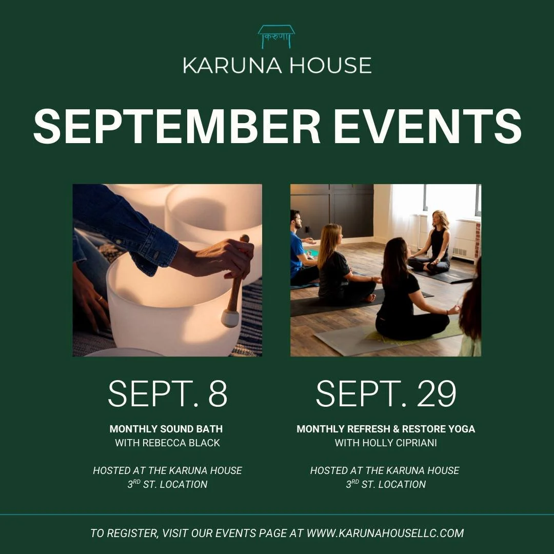 This month at Karuna House, we&rsquo;re excited to invite you to our Monthly Sound Bath and Refresh &amp; Restore Yoga classes! 🧘&zwj;♀️

Both offerings are open to anyone in the community- come as you are, take a breath, and give yourself space to 