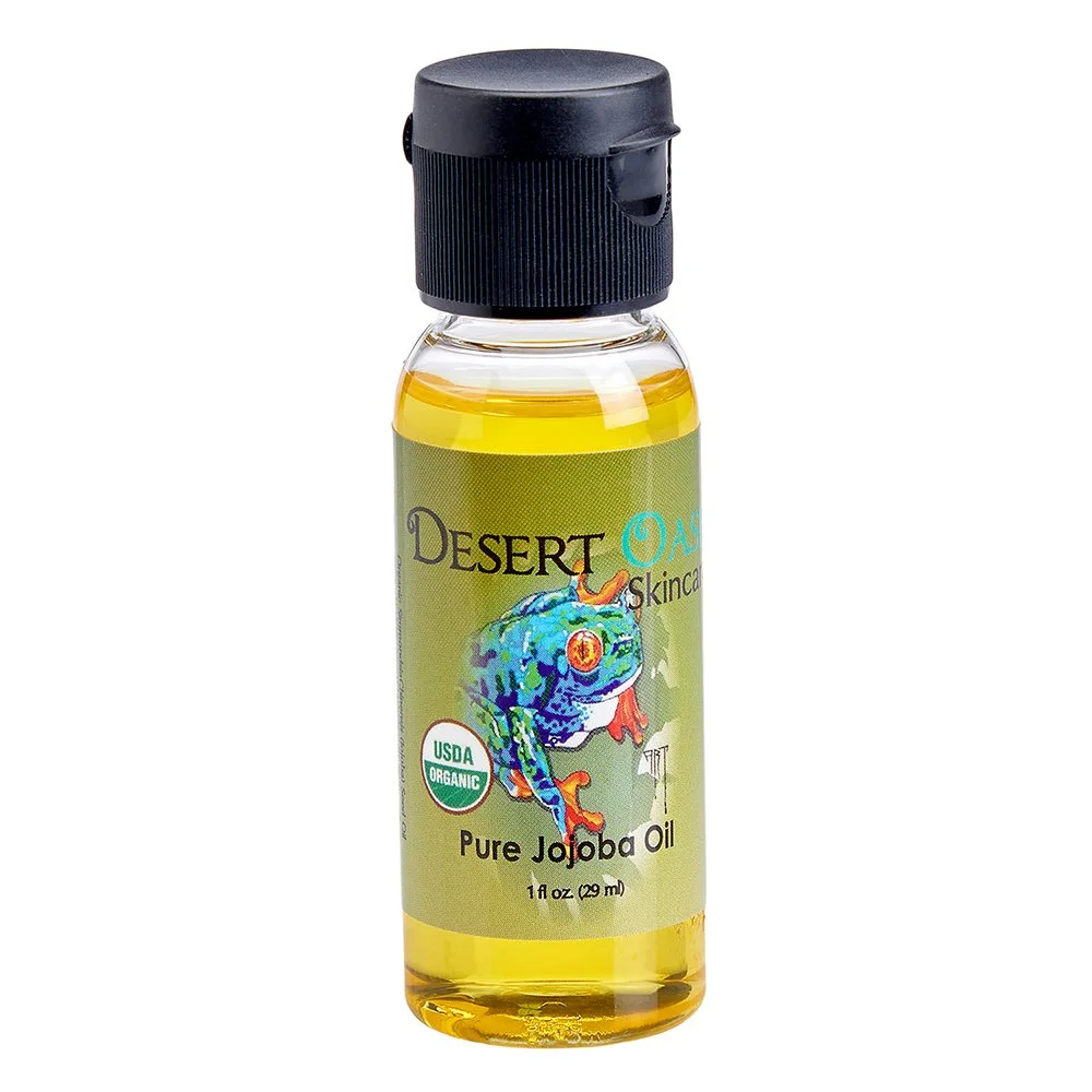 Pure organic jojoba oil in 3 different sizes from Desert Oasis Skincare. Available through Amazon