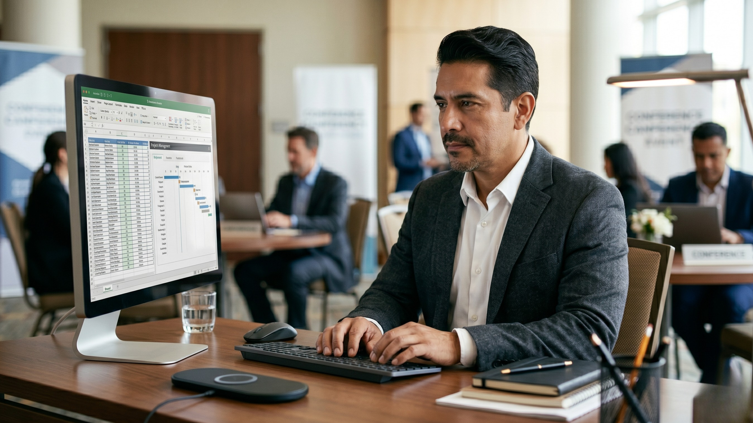 Hispanic male building a website on a computer