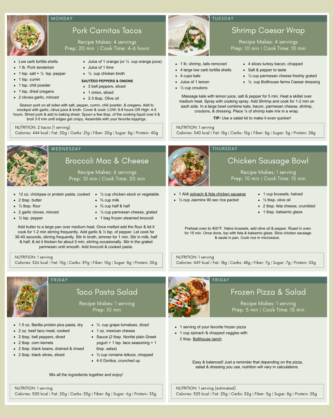Weekly Dinner Menu