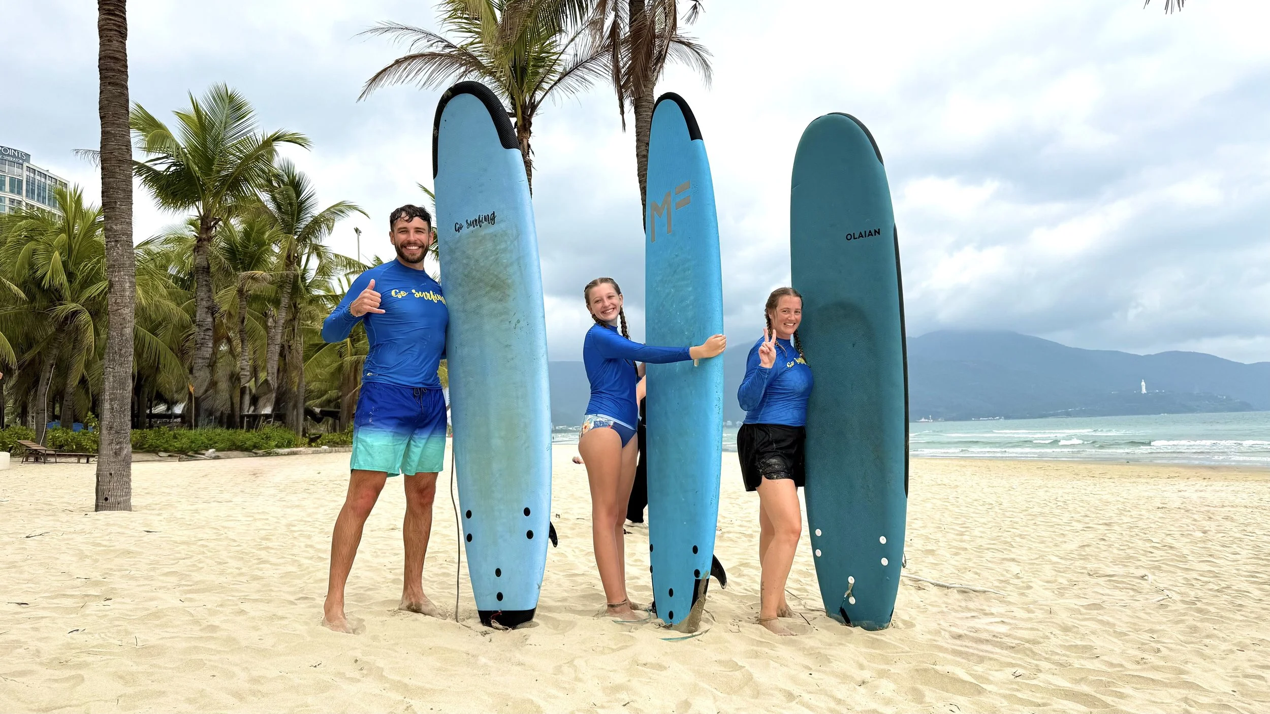 smiths on tour full time travel family surfing in danang, Vietnam with go surfing 