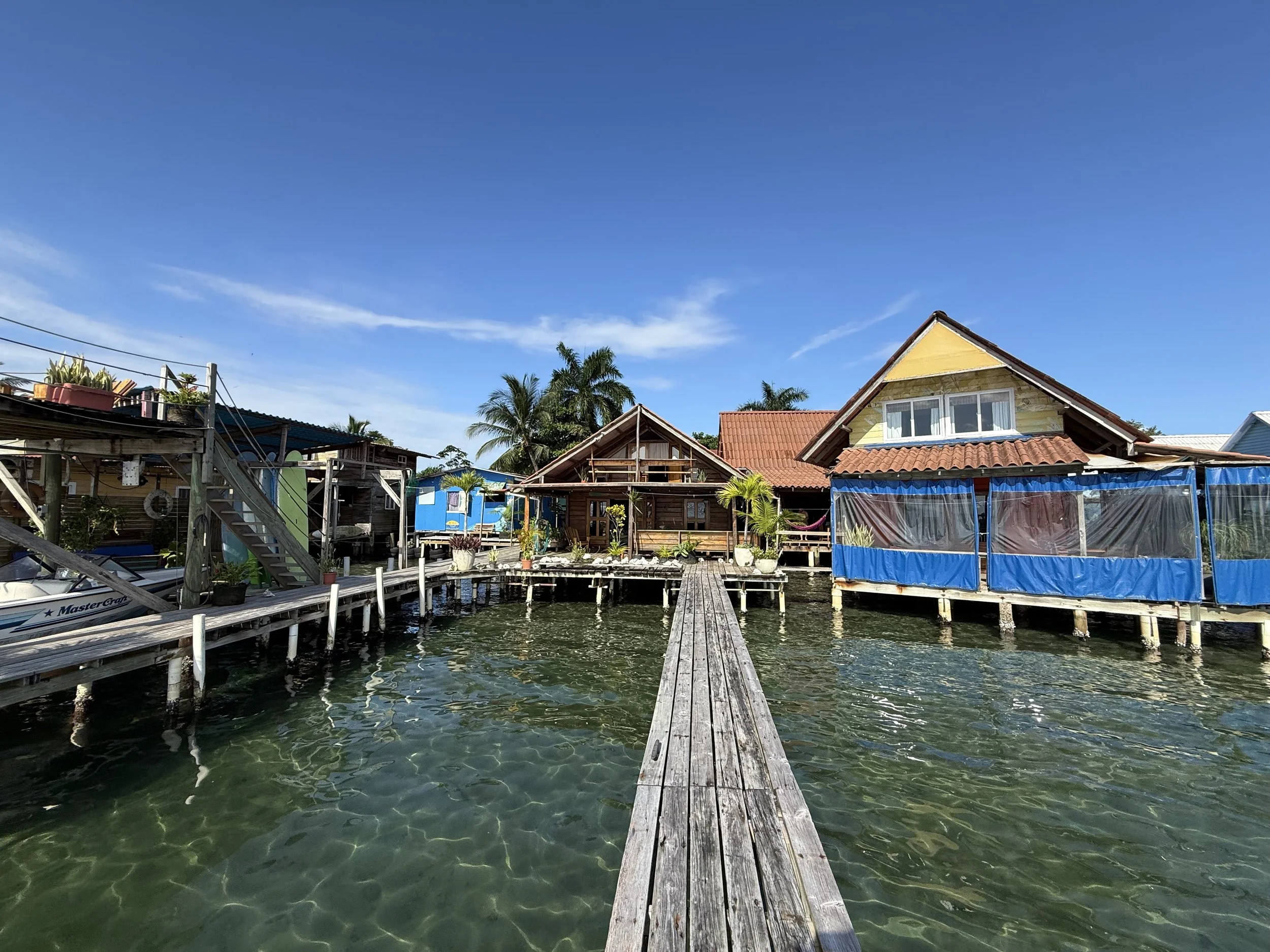 Waterfront family house in Bocas del Toro, Panama with kayaking, paddleboarding, and sunset views from the jetty