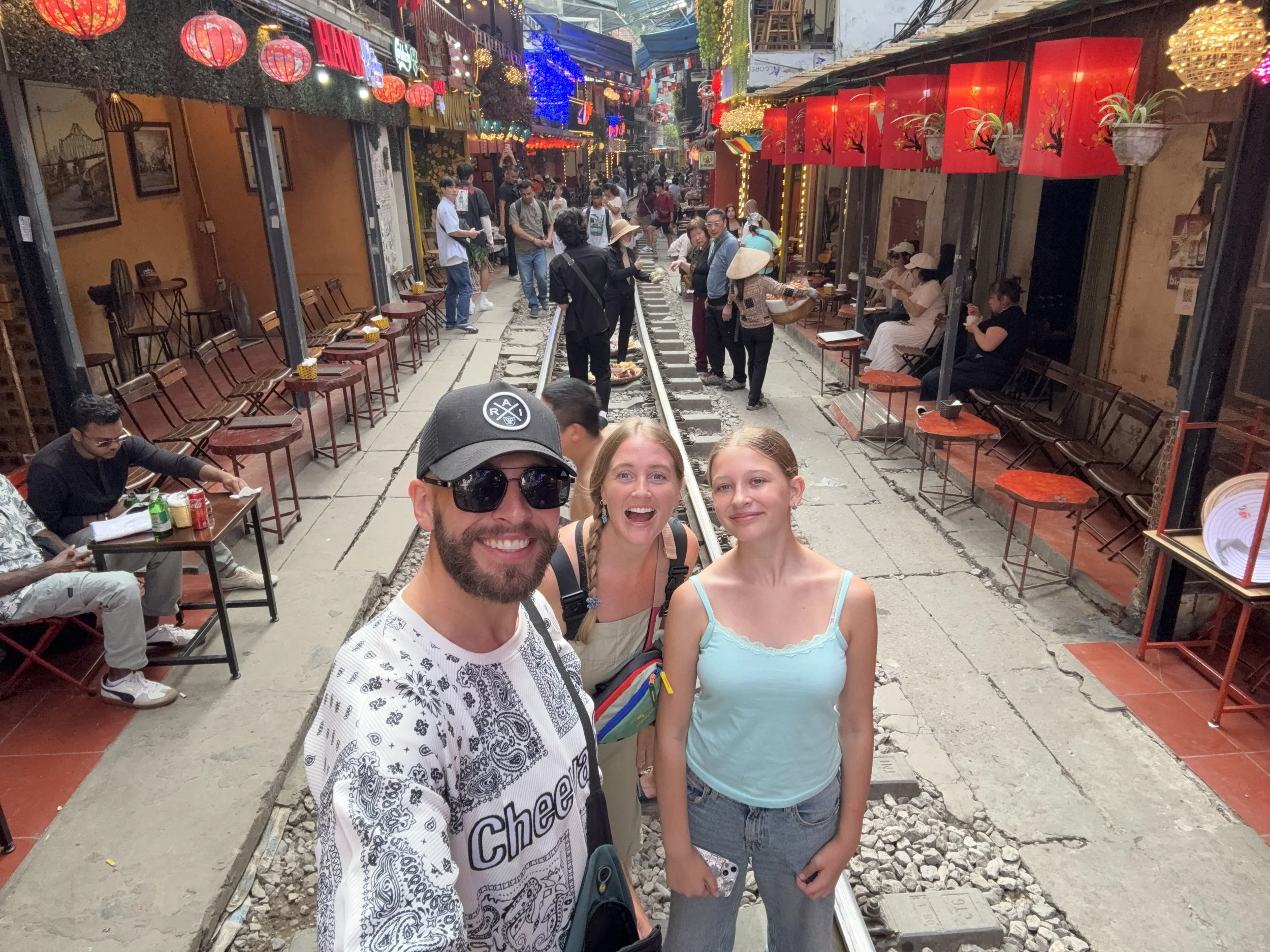 Smiths on tour at train street, Hanoi in Vietnam