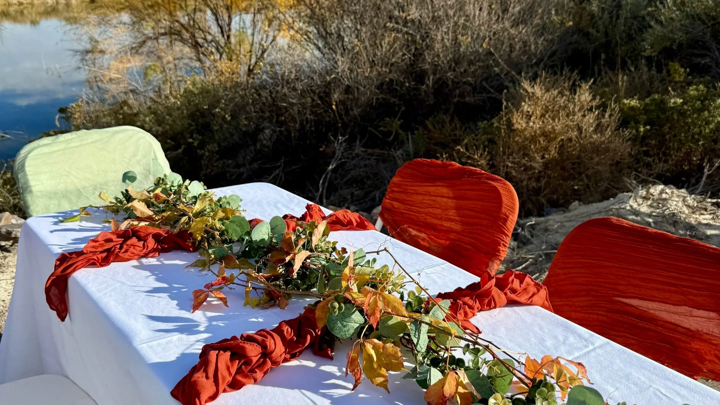 Waterfront wedding reception at Lost Pond wedding venue near Canon City Colorado