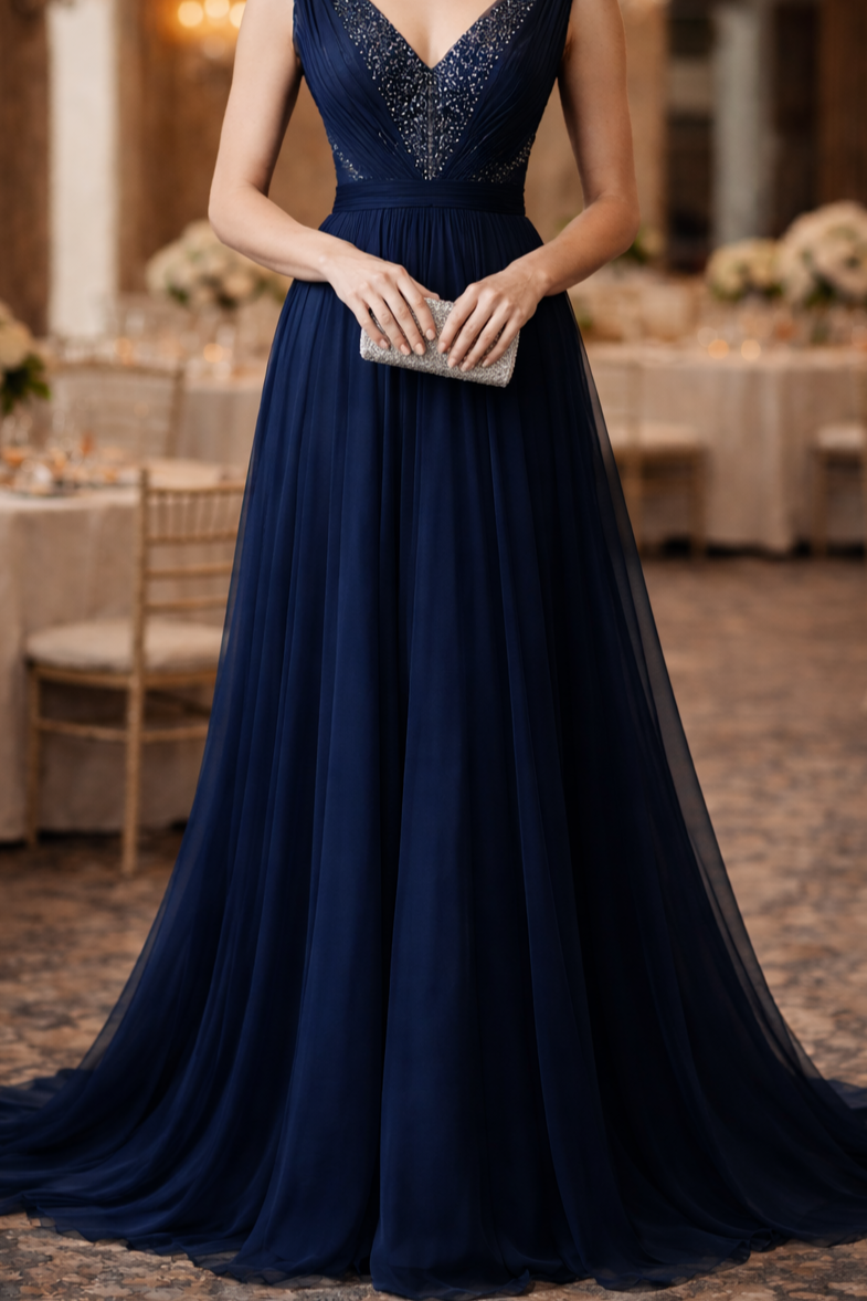 Woman dressed for black tie wedding at Lost Pond outdoor garden wedding venue near Colorado Springs and Pueblo, Colorado