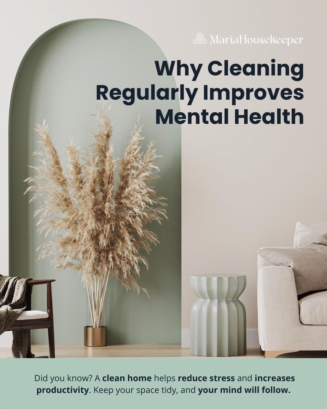 🧘&zwj;♀️✨ A Clean Space = A Calmer Mind

Did you know that keeping your home clean can actually help reduce stress and boost your productivity?

Less mess = less mental clutter.
More order = more focus and peace. 🧺🧠

Take care of your space, and y