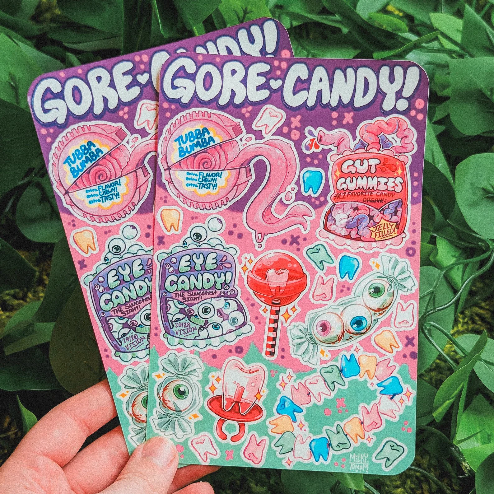 This Gore Candy sticker sheet is a chaotic blend of cute and creepy—perfect for those who like their sweets served with a side of stabby. Featuring waterproof stickers of candy-coated entrails, bloody confections, and unhinged snack vibes, this sheet