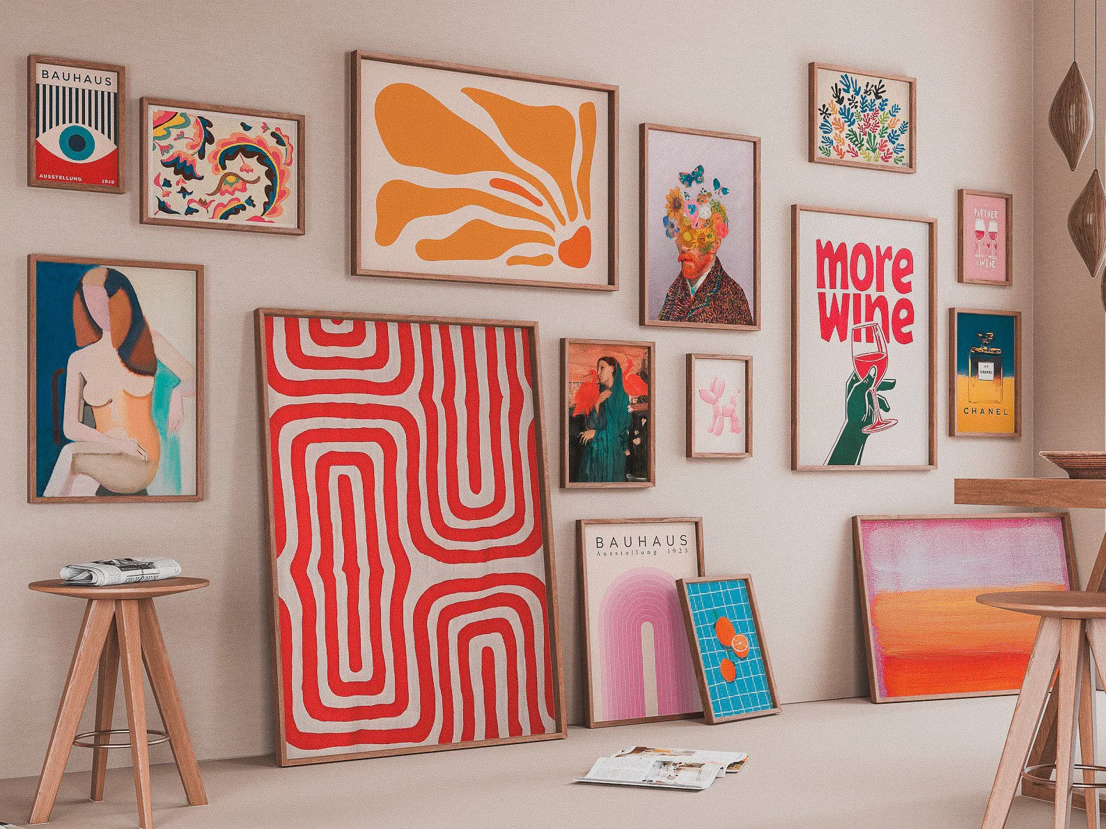 4,800-piece bundle of bold, colorful maximalist wall art prints featuring eclectic patterns, bright colors, and retro-inspired designs.