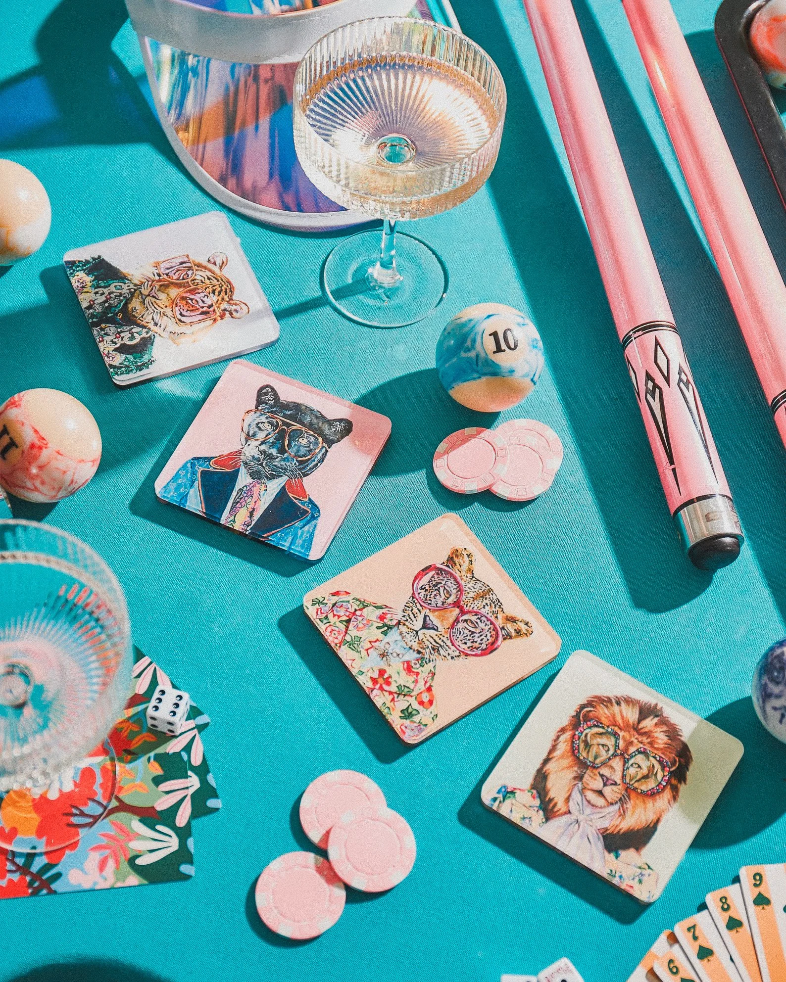 Chic acrylic coasters featuring bold big cat prints, perfect for adding fierce fashion flair to coffee tables or cocktail parties.
