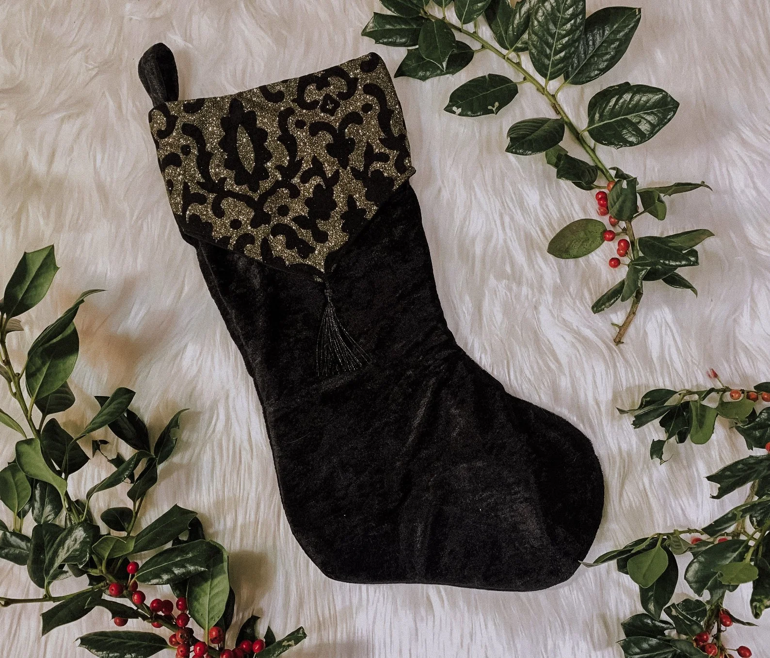 Black velvet gothic christmas stocking.