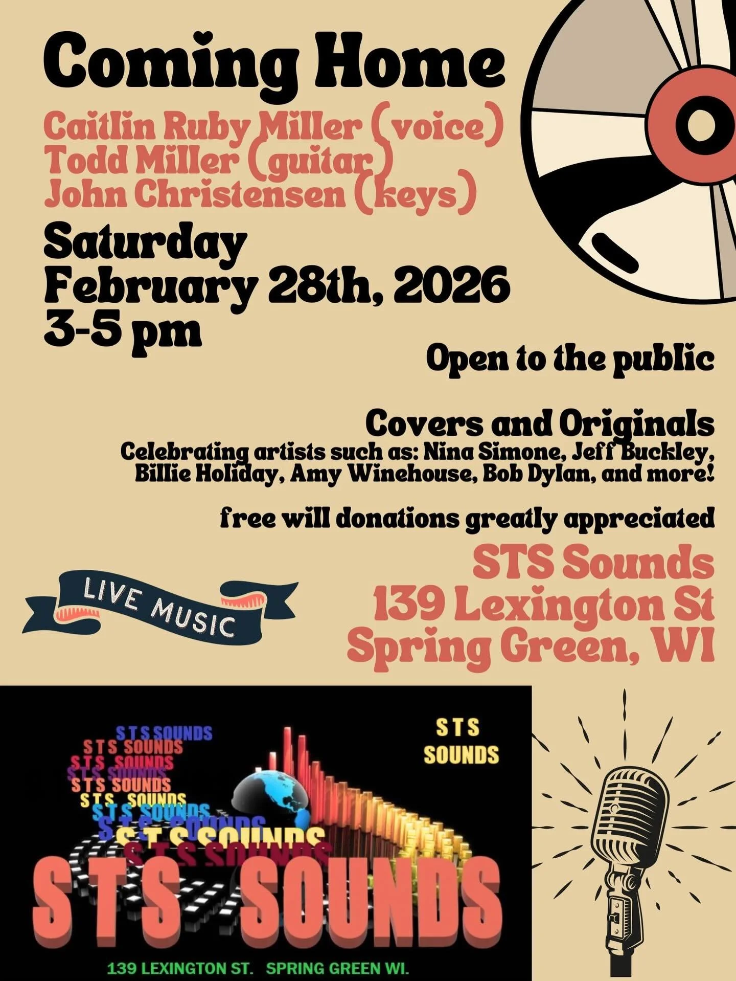 All the info in one spot about my upcoming performance Saturday Feb 28th at STS sounds with Todd Miller (dad) and John Christensen! I am hoping to post at least clips of the concert at some point for those who can&rsquo;t make it!