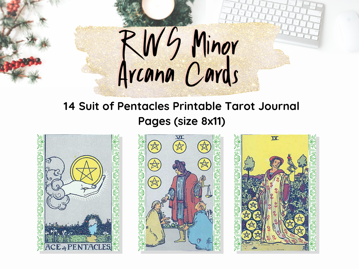Suit of Pentacles Minor Arcana Printable Sheets, A4 Sized Rider-Waite Smith Page Inserts for Tarot Journals and Grimoires