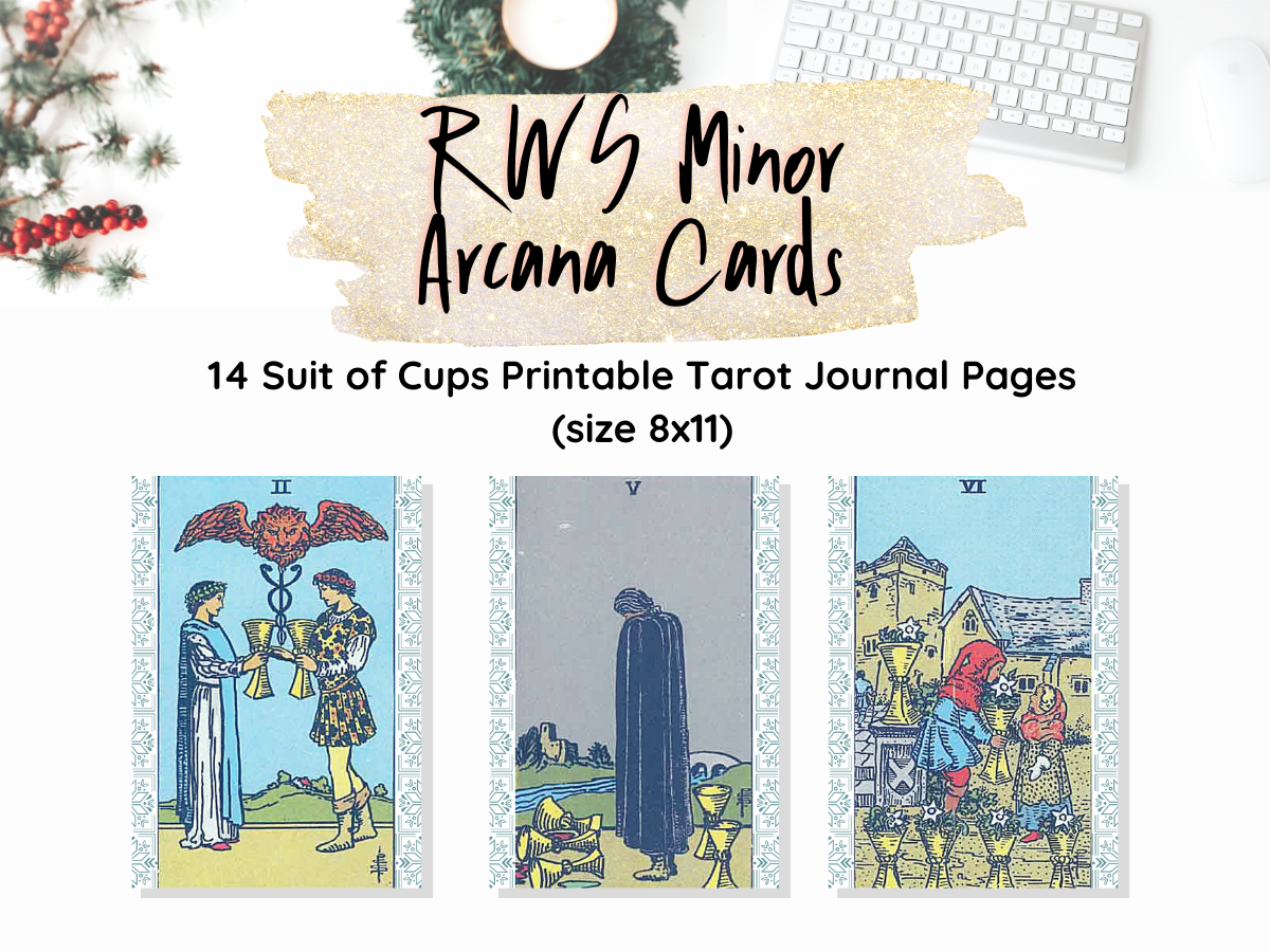 Rider-Waite Suit of Cups Printable Stickers, Instant Download Tarot Journal Sticker Set via PDF