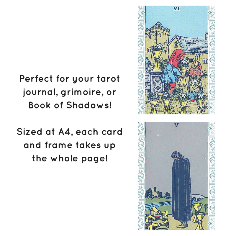 Perfect for your tarot journal, grimoire, or Book of Shadows!Sized at A4, each card and frame takes up the whole page!.png
