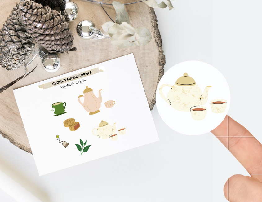 Tea Witch Aesthetic Stickers Line Art Minimalist Sticker Sheet