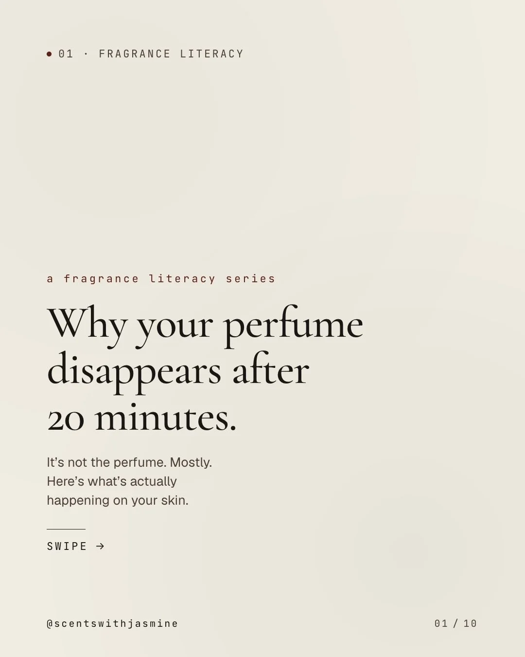 your perfume isn&rsquo;t bad. your skin&rsquo;s thirsty.

the top notes are designed to vanish in twenty minutes, that&rsquo;s the citrus, the aldehyde, the green florals lifting off. the heart notes are the next to go. the base notes are what you&rs
