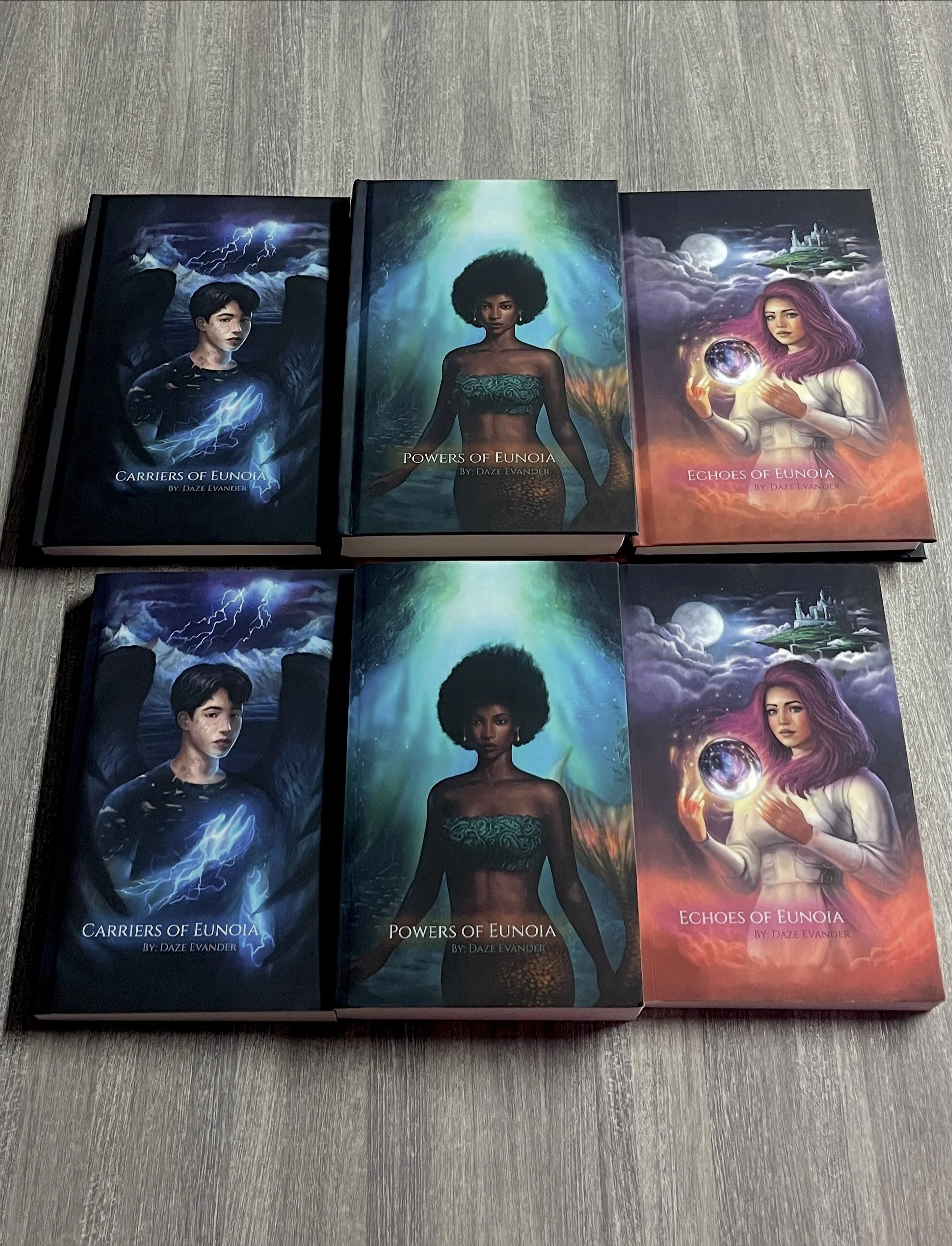 📖 The EUNOIA Trilogy
(1st Edition Books)

☁️ 1: CARRIERS OF EUNOIA
Amira, Zekiel, Anon, Saige, Zayika, and Omar are chosen to compete, communicate, and strategize in order to survive their toughest battle: confronting the past in order to save their