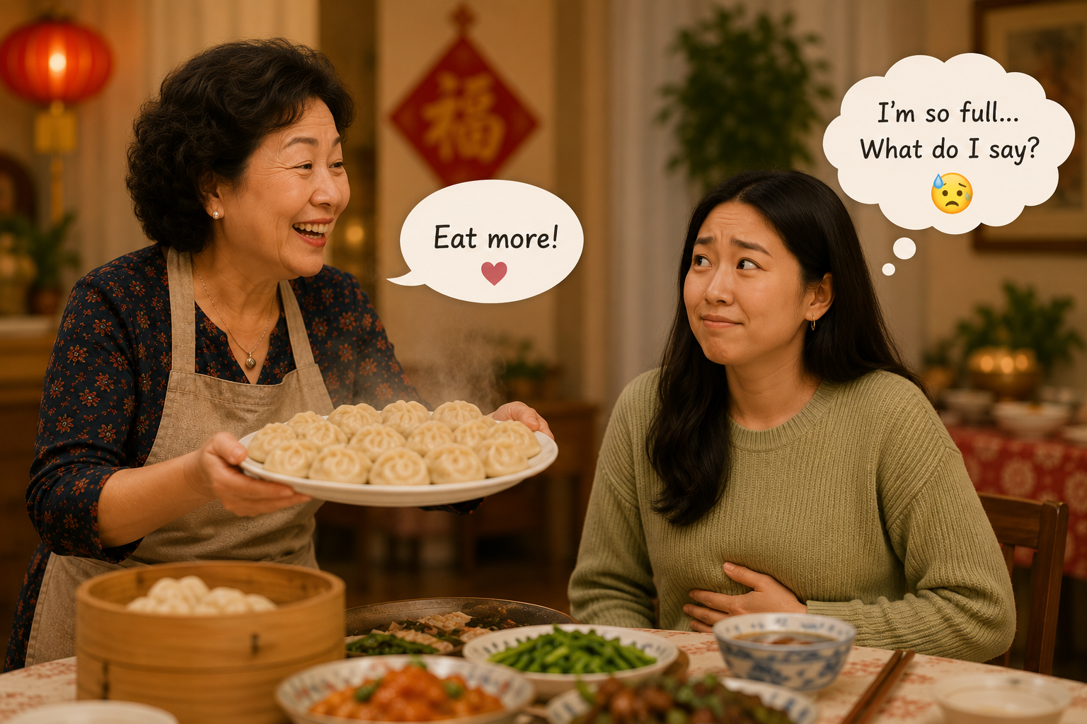 How to respond when Auntie says “eat more” when I am full?             <A Fun Guide to 4 styles of communication>